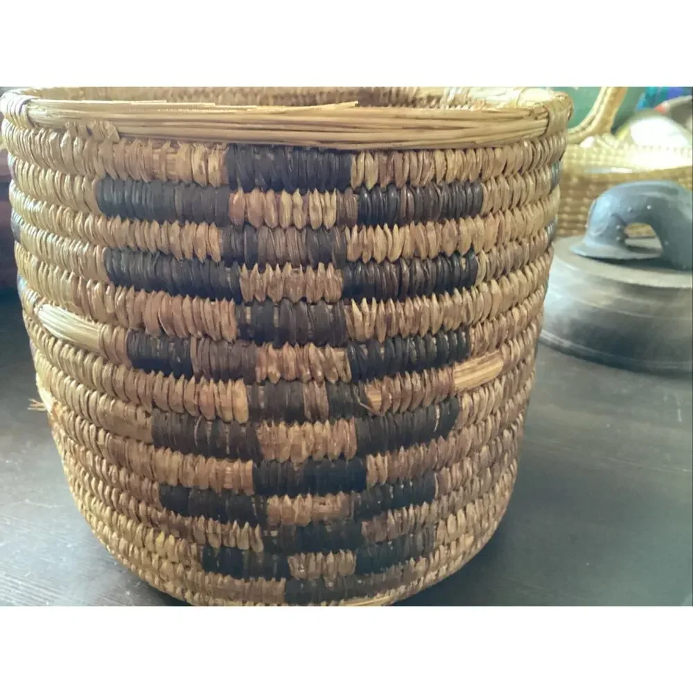 OLD NATIVE AMERICAN Tohono O'odham Papago PIMA Cylindrical Basket 6.5 T 7.5 W